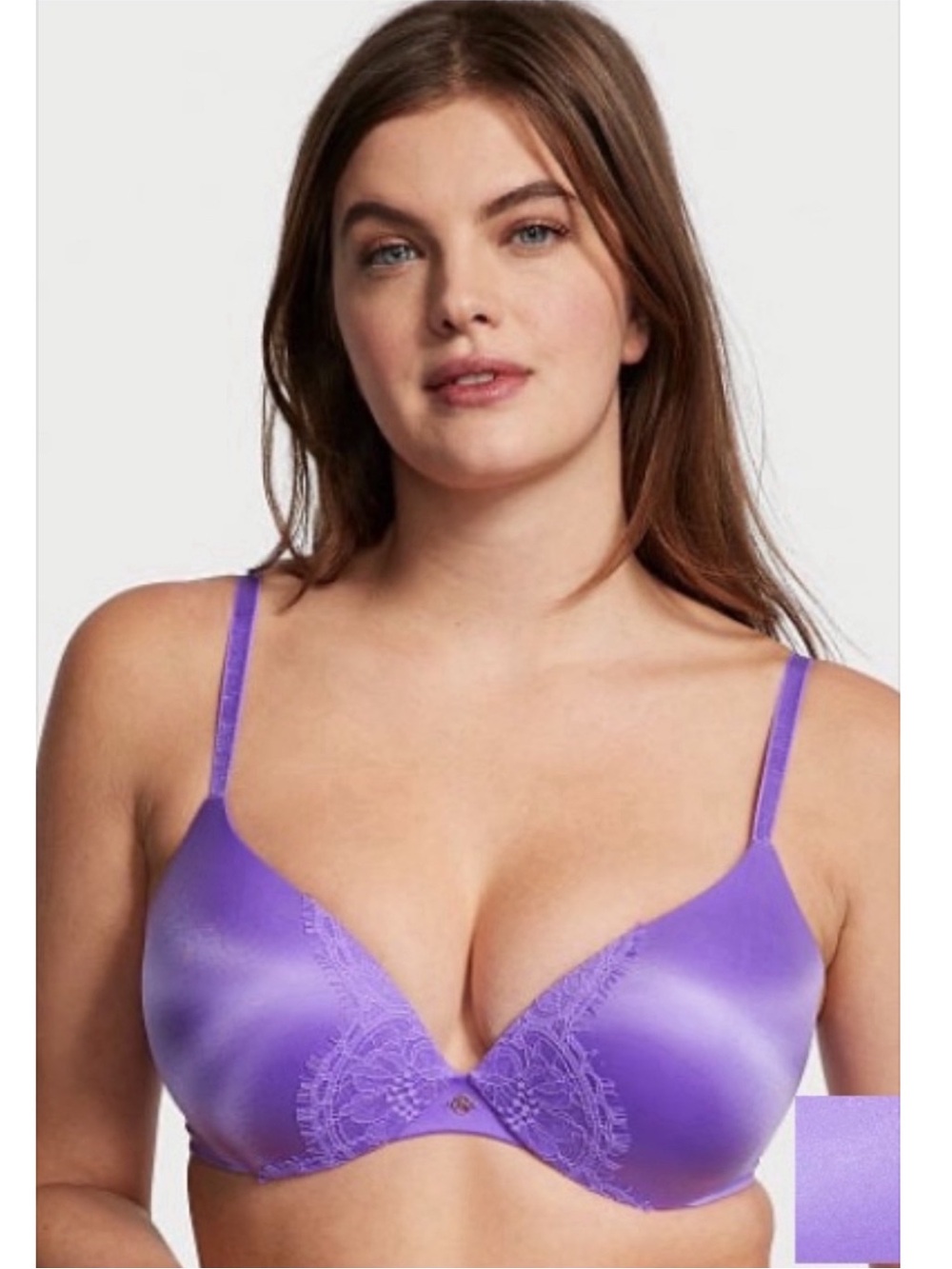 Victoria's Secret Purple Satin Lace-Trim T-Shirt Bra